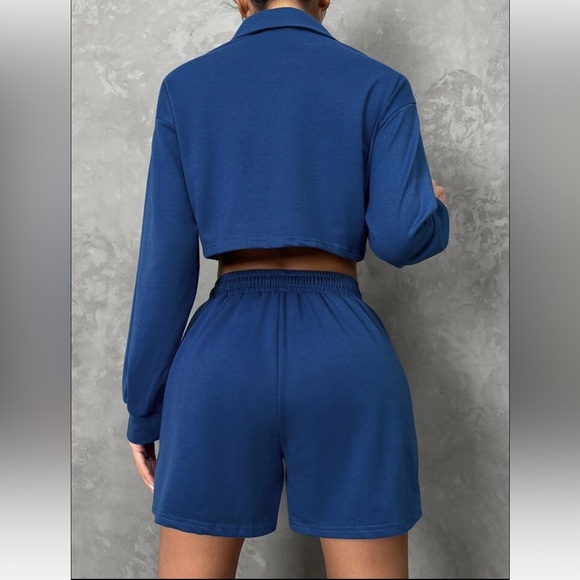 BLUE XS (2) DROP SHOULDER TEE & DRAWSTRING WAIST TRACK SHORT SET - Picture 2 of 6